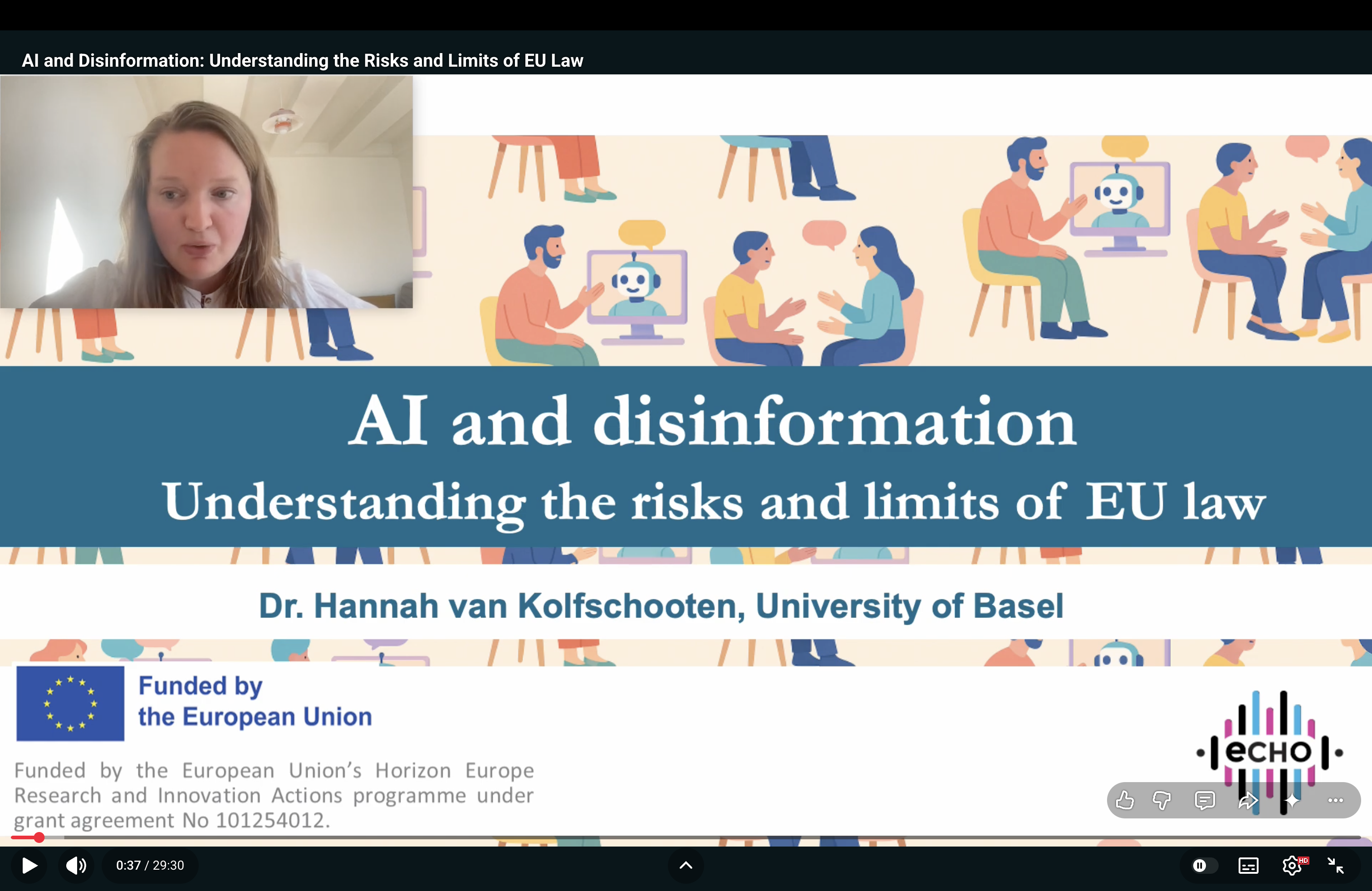 Hannah van Kolfschooten speaking about artificial intelligence, disinformation, and European Union law